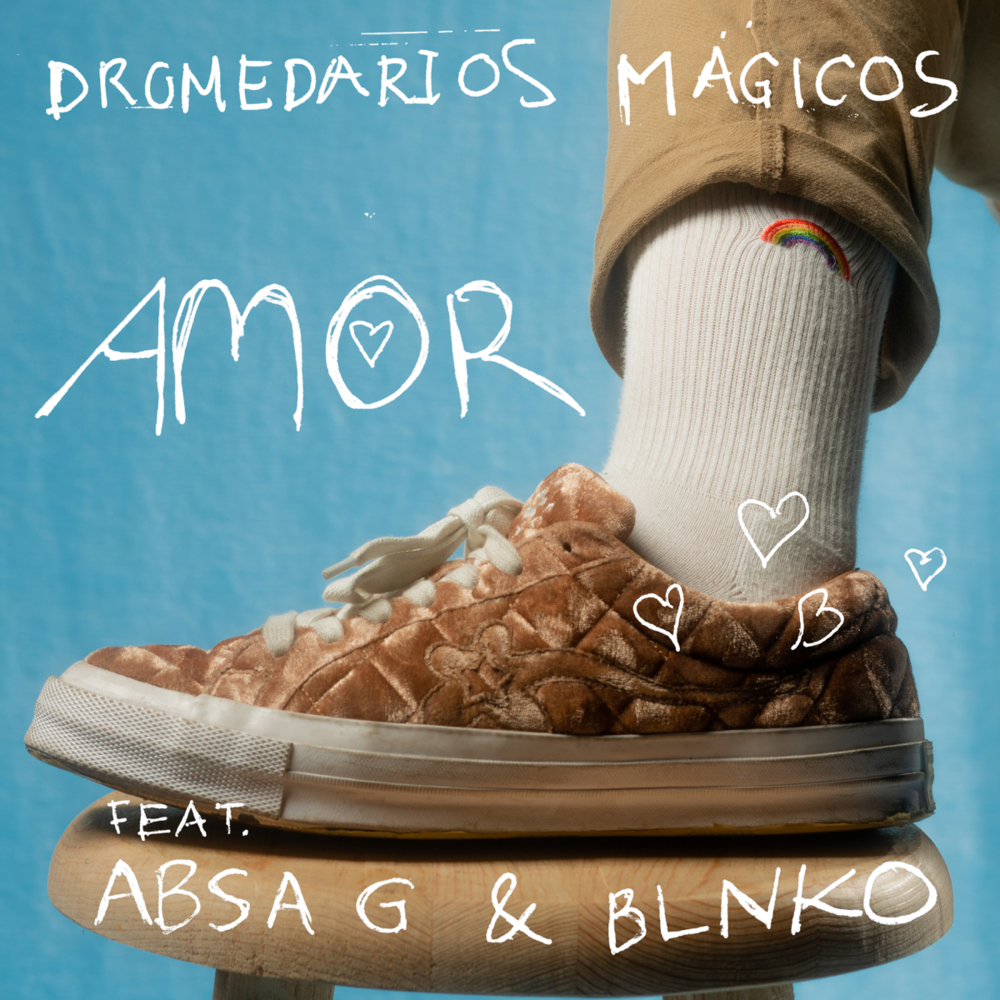 Album cover art for "AMOR" by Dromedarios Mágicos & Blnko & Absa G.