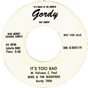 Album cover art for "It’s Too Bad" by Mike & The Modifiers
