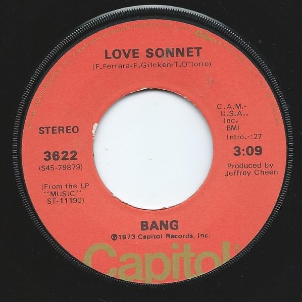 Album cover art for "Love Sonnet" by Bang (USA)