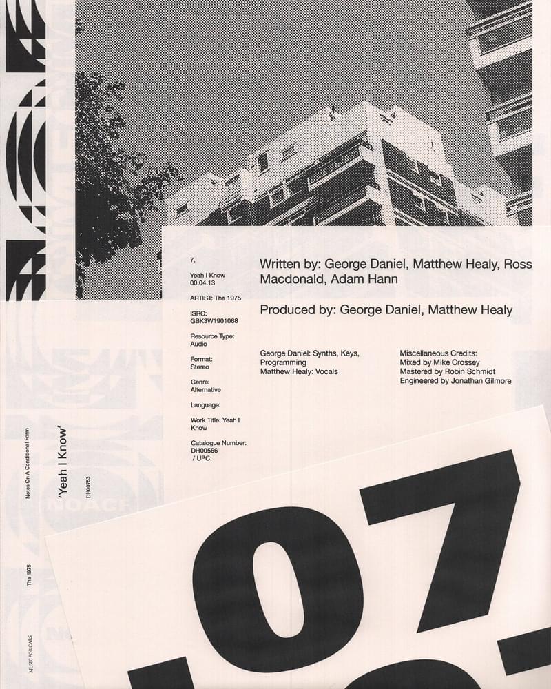 Album cover art for "Yeah I Know" by The 1975