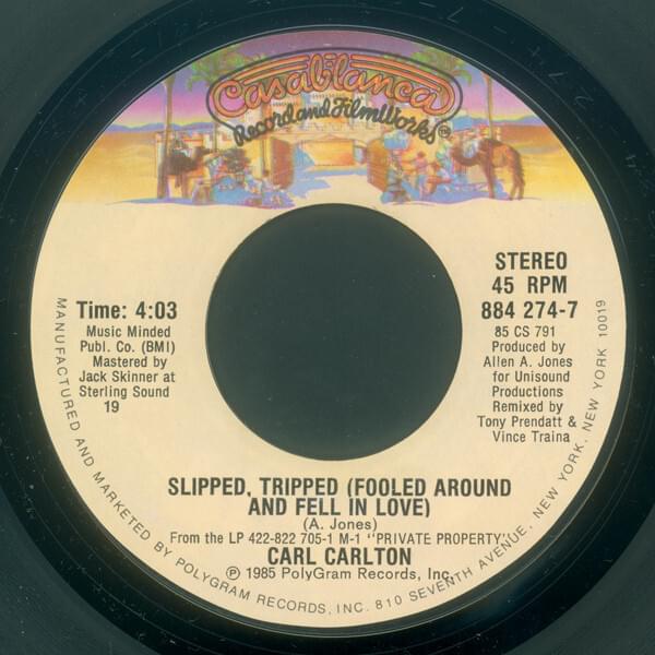 Album cover art for "Slipped, Tripped (Fooled Around and Fell In Love) (7" Remix)" by Carl Carlton