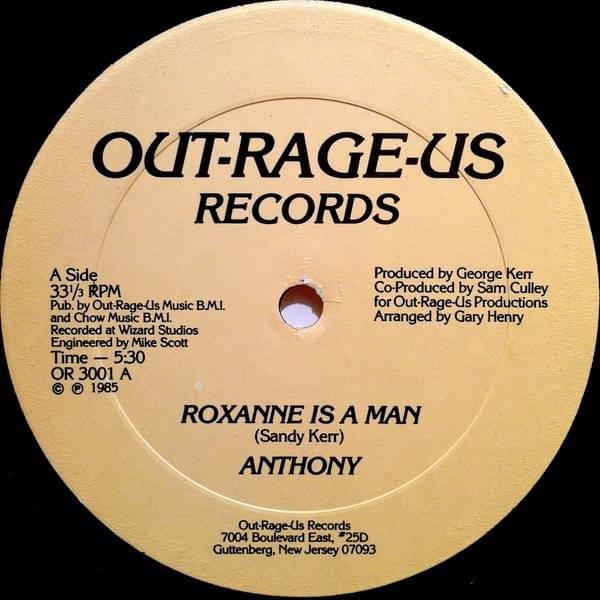 Album cover art for "Roxanne Is A Man" by Anthony (80s rap)