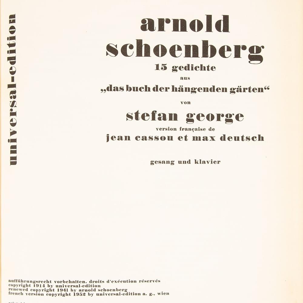 Als neuling trat ich ein in dein gehege by Arnold Schoenberg