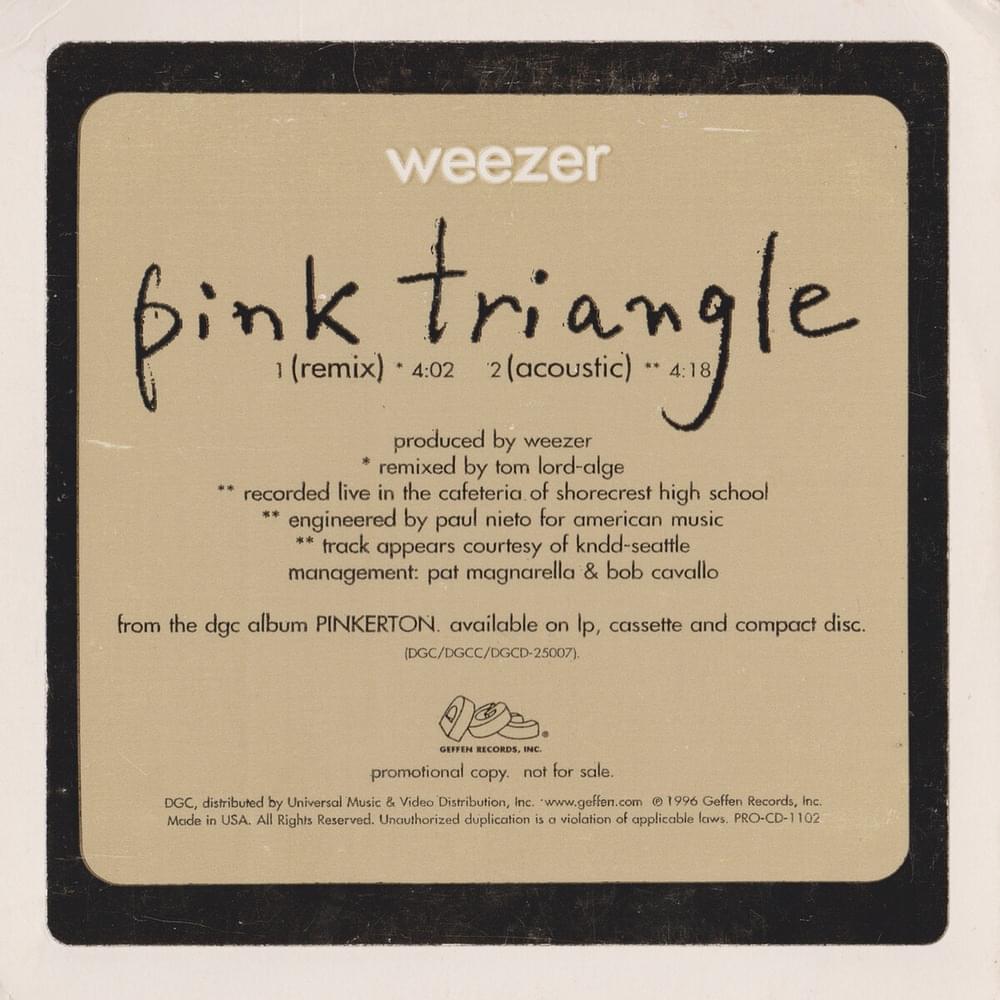 Album cover art for "Pink Triangle - Acoustic/Live (Shorecrest High)" by Weezer