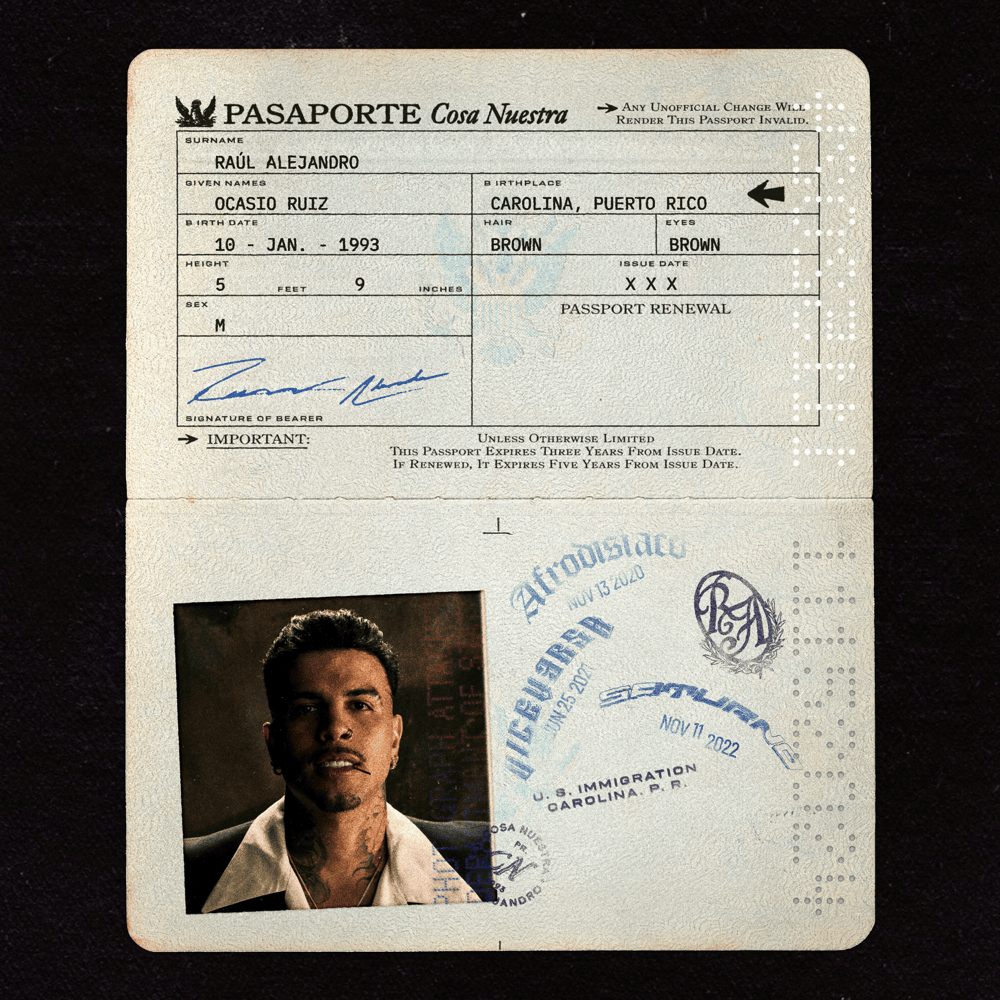 Album cover art for "Pasaporte" by Rauw Alejandro