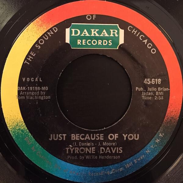 Album cover art for "Just Because Of You" by Tyrone Davis