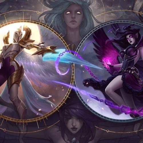 Album cover art for "Kayle and Morgana, The Righteous & the Fallen" by League of Legends