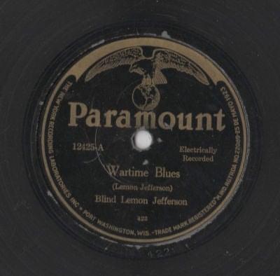 Album cover art for "Wartime Blues" by Blind Lemon Jefferson