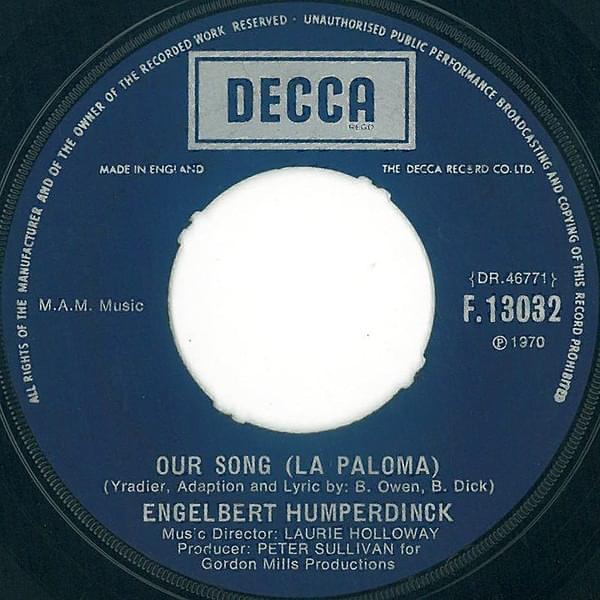 Album cover art for "Our Song (La Paloma)" by Engelbert Humperdinck