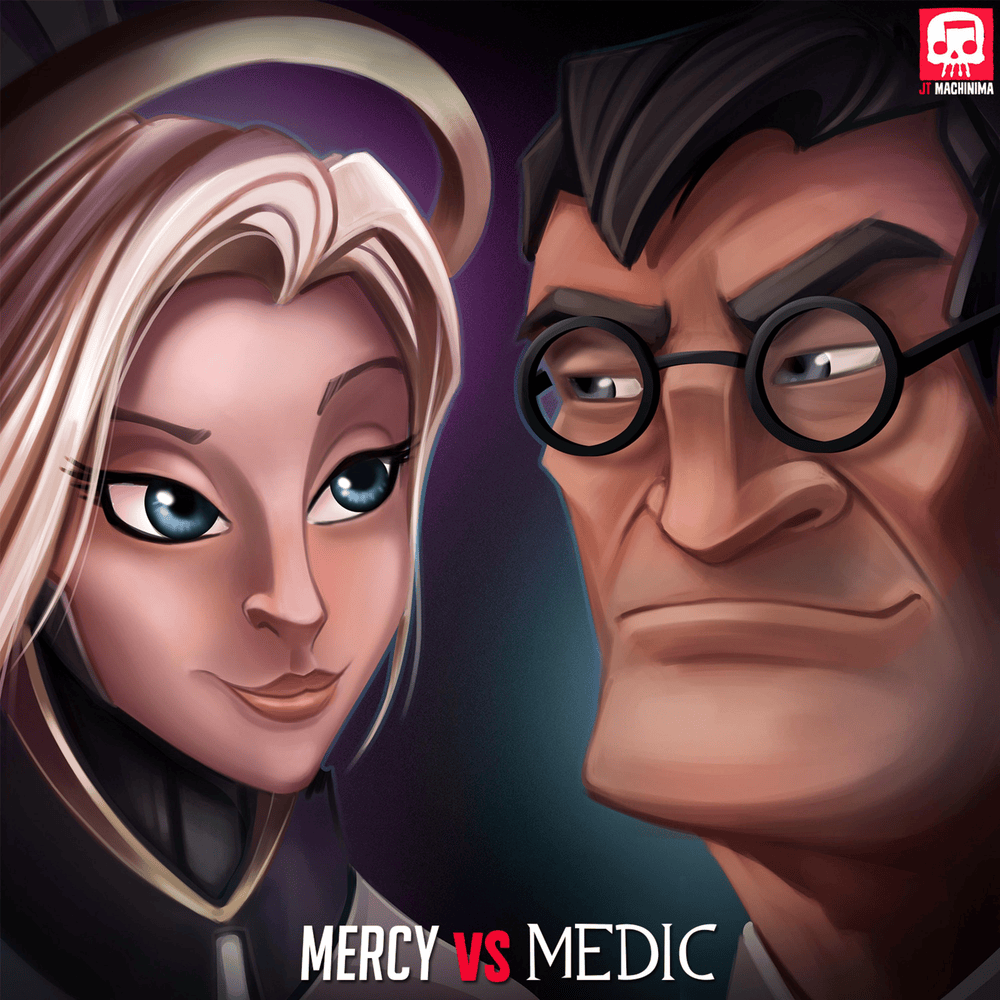 Album cover art for "Mercy VS Medic Rap Battle" by JT Music & Andrea Storm Kaden