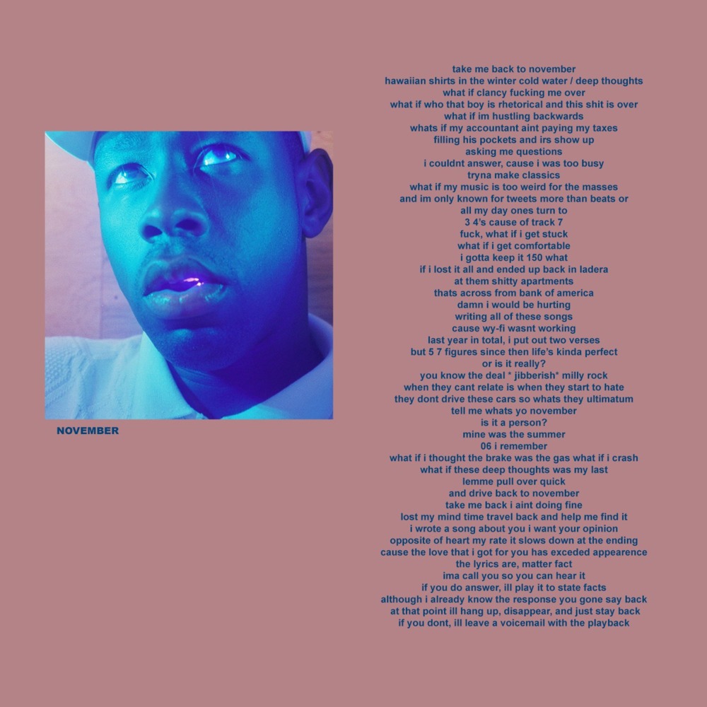 Album cover art for "November" by Tyler, The Creator