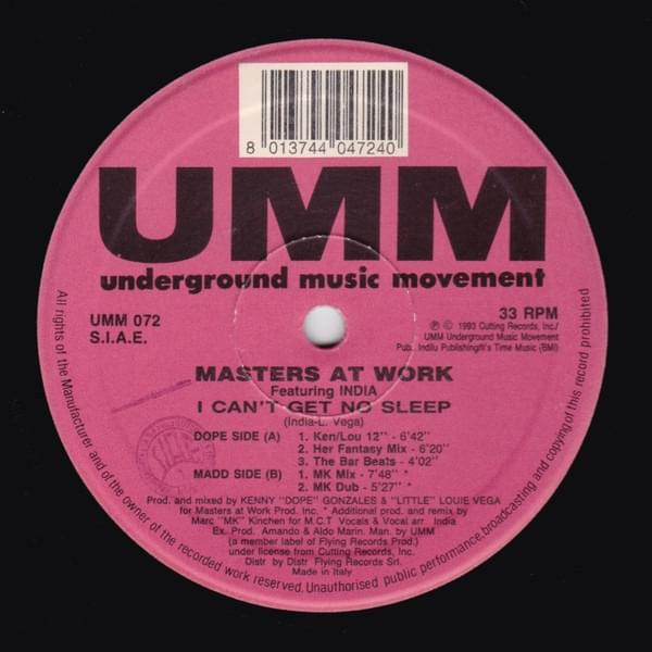 Album cover art for "I Can’t Get No Sleep" by Masters At Work & La India
