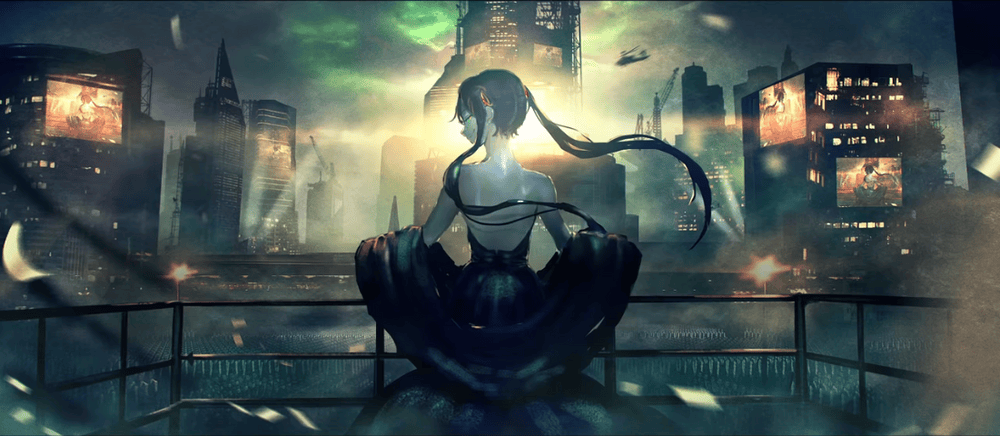 Album cover art for "ハイパーリアリティショウ (Hyper Reality Show)" by 鬱P (Utsu-P) & 初音ミク (Hatsune Miku)