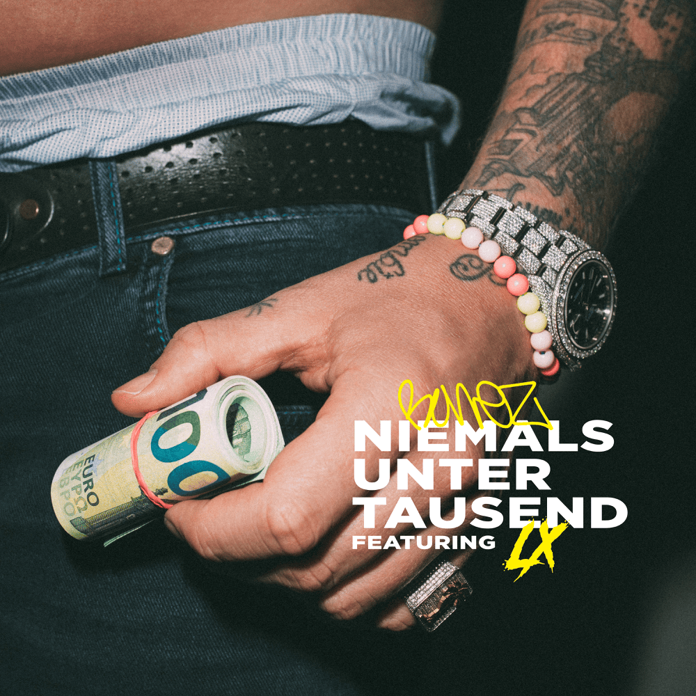 Album cover art for "NIEMALS UNTER 1000" by Bonez MC & LX