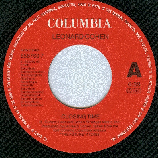 Album cover art for "Closing Time" by Leonard Cohen