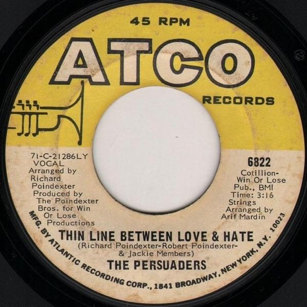 Album cover art for "Thin Line Between Love and Hate" by The Persuaders