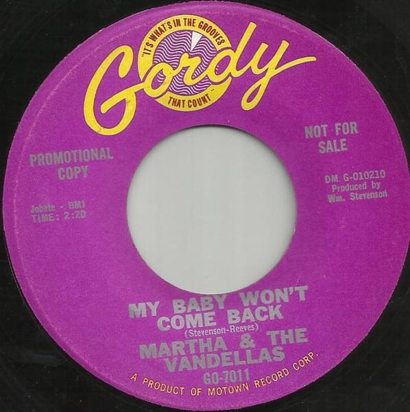 Album cover art for "My Baby Won’t Come Back" by Martha Reeves & The Vandellas