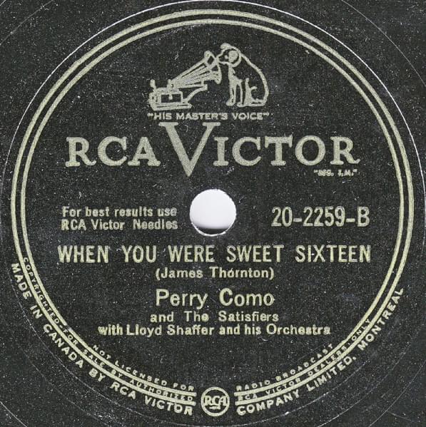 Album cover art for "When You Were Sweet Sixteen" by Perry Como