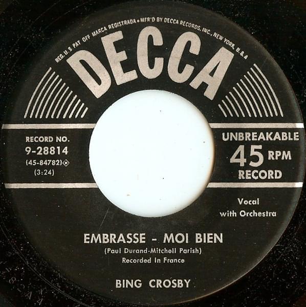 Album cover art for "Embrasse-moi bien (Hold Me Close)" by Bing Crosby