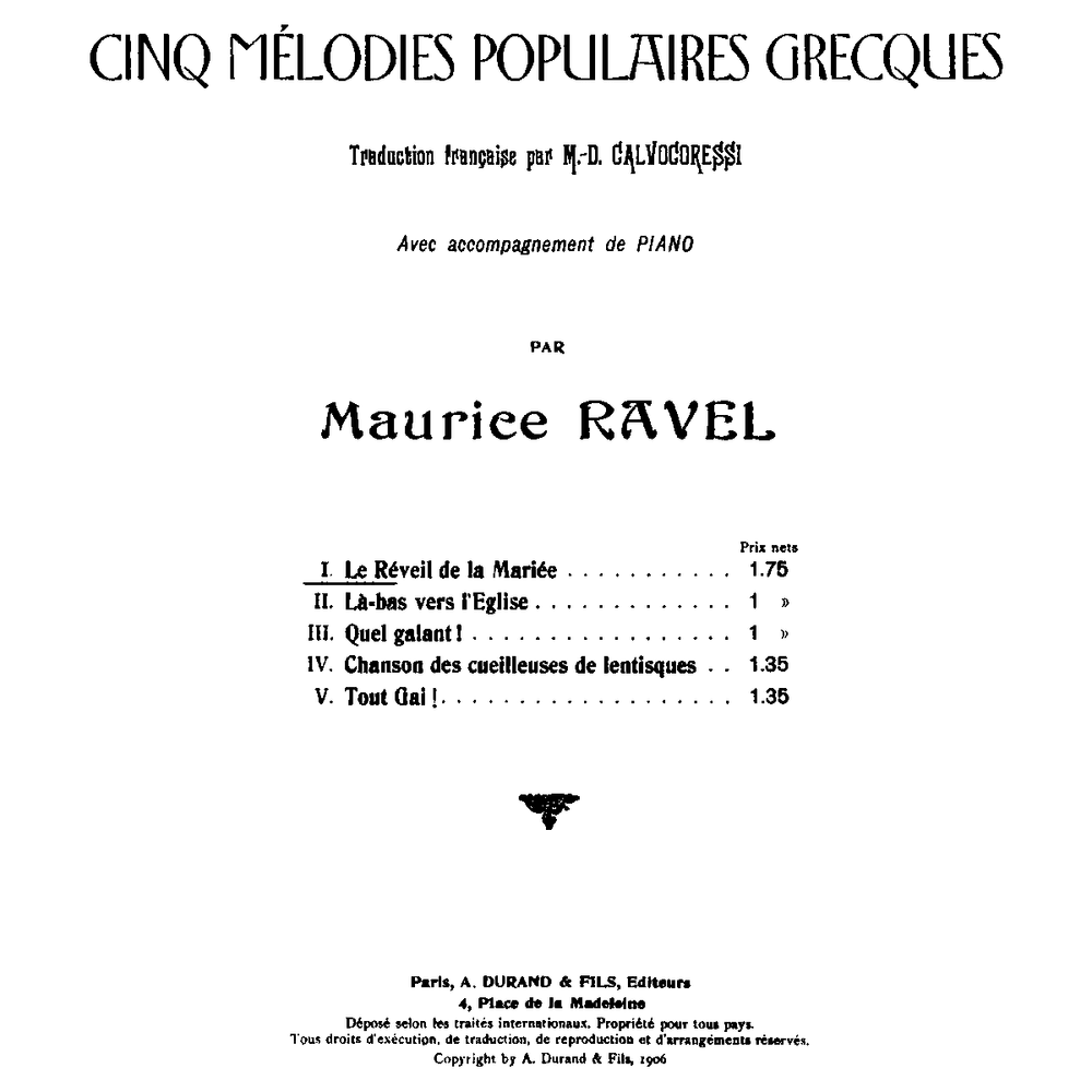Cover image for Cinq mélodies populaires grecques