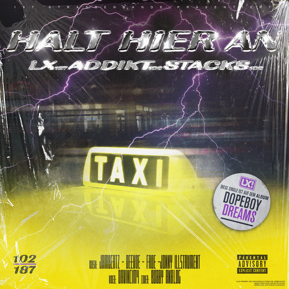 Album cover art for "Halt hier an" by LX