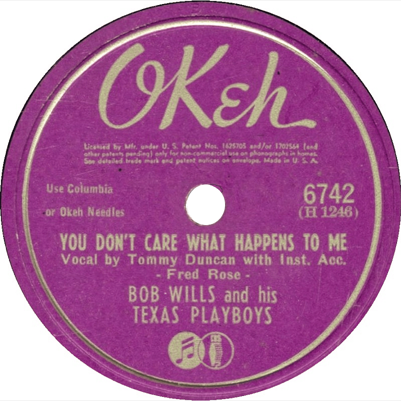 Album cover art for "You Don’t Care What Happens To Me" by Bob Wills