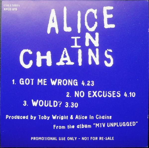 Album cover art for "Got Me Wrong (Unplugged)" by Alice in Chains