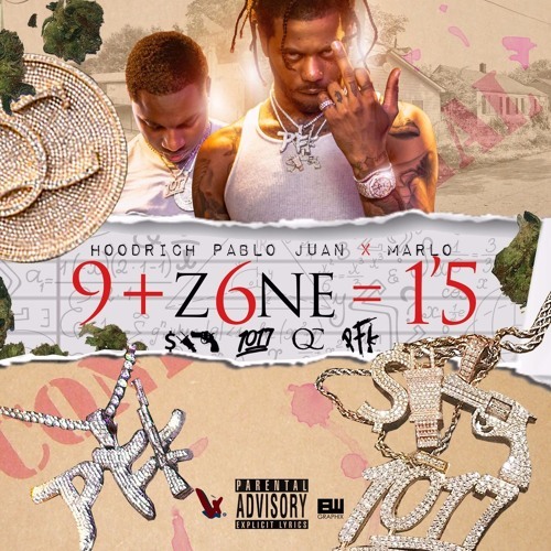 Album cover art for "The 9 + Z6ne" by Hoodrich Pablo Juan & Marlo