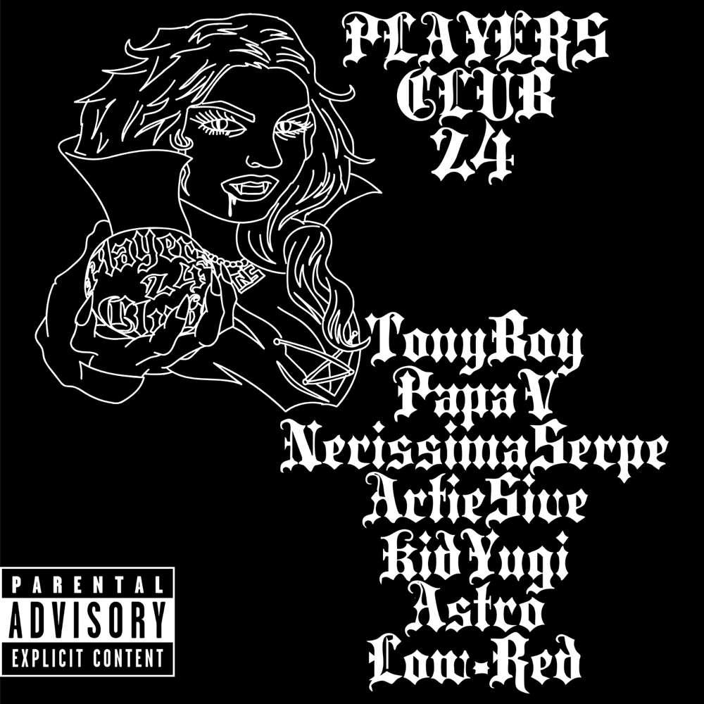 Album cover art for "Players Club ’24" by Night Skinny & Low-Red & Tony Boy & Papa V & Nerissima Serpe & Artie 5ive & Kid Yugi & Astro (ITA)