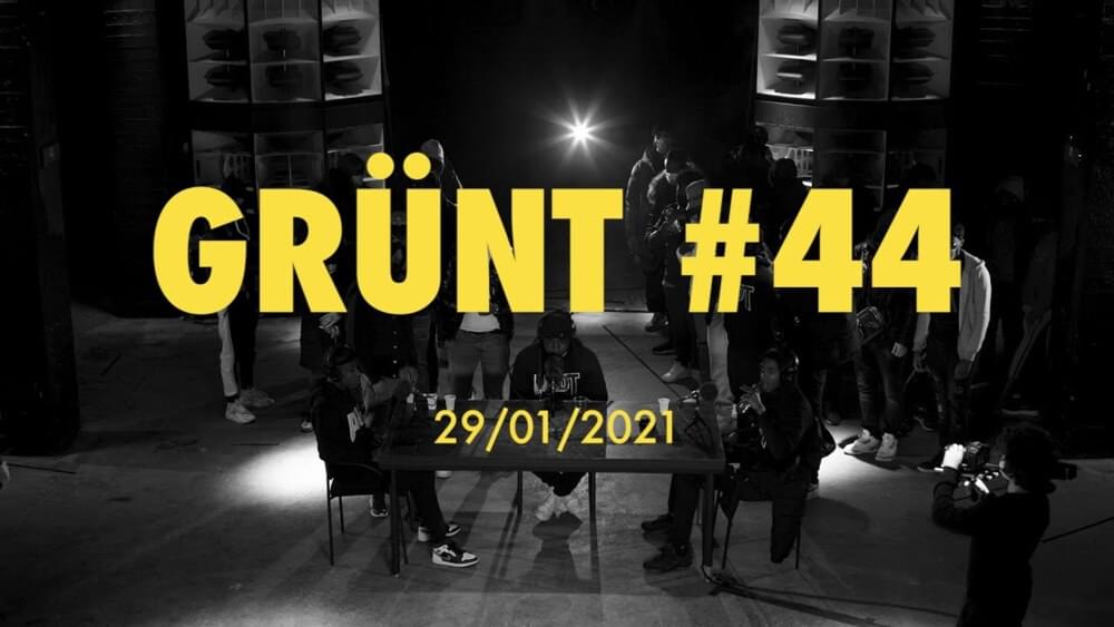 Album cover art for "Grünt #44" by Grünt & Blaveuu & Redk (BEL) & Cart (BEL) & Numéro 8 & Gotti Maras & OG Gold & Lio Brown & Dalsim (BEL) & MEDK & SKY (BEL) & 13Karra & Rochley & Chesco & Axelence & Gutti & S09 & Marlon (BEL) & Shwarksy & Restless Jones & Rkarlos & Ads La Folie & Joky Luky & Zedo & 10GG & RA2B & Mkilla & Geeeko & Frenetik (BEL)