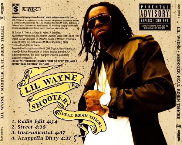 Album cover art for "Shooter" by Lil Wayne & Robin Thicke