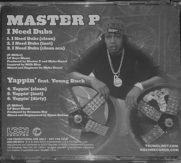 Album cover art for "I Need Dubs" by Master P & Romeo Miller