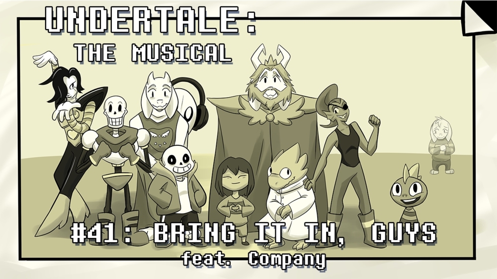 Album cover art for "Bring It In, Guys!" by Man on the Internet & Undertale the Musical Chorus & Atwas & Shyner & Lindsay Bolin & Daniel Wagner & Alex Beckham & Upgraded Moon Productions & Brenna H. & Mippa & Invidebit Sunshine & Steel (Artist) & Darby Cupit