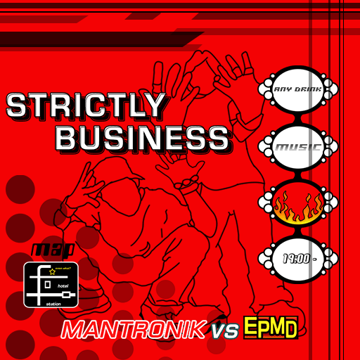 Album cover art for "Strictly Business" by Mantronik Vs. Epmd