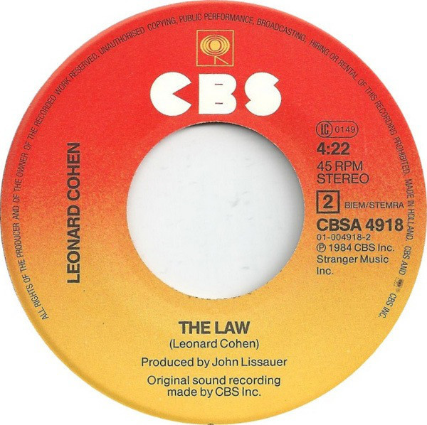 Album cover art for "The Law" by Leonard Cohen