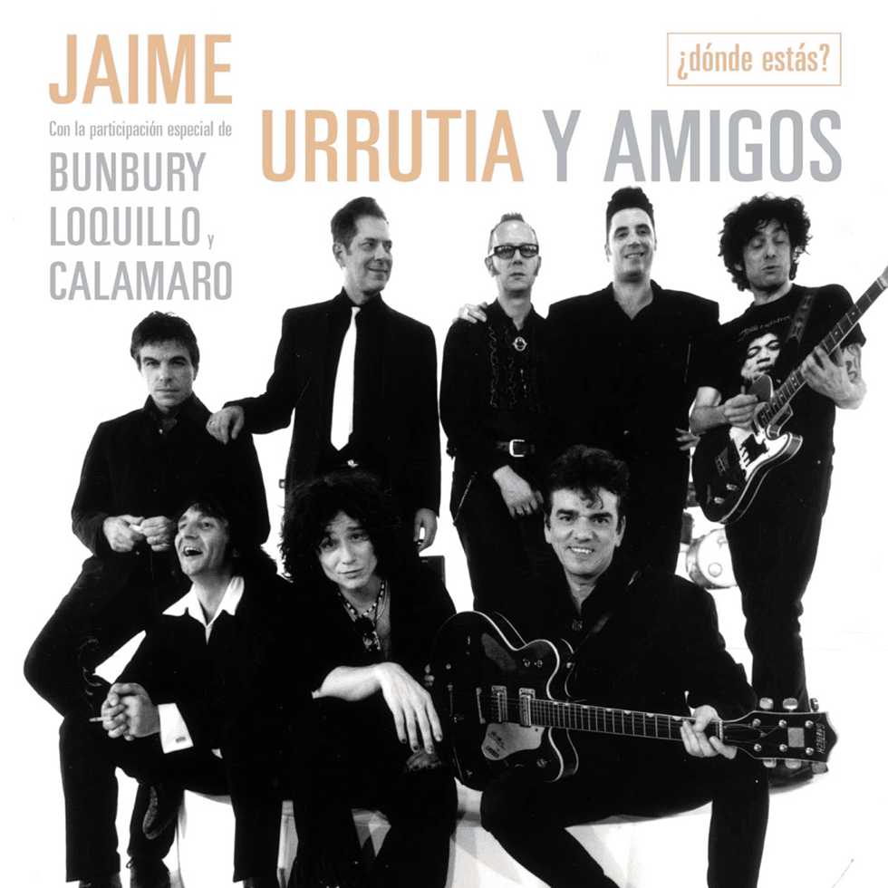 Album cover art for "¿Dónde Estás? (Con Amigos)" by Jaime Urrutia & Bunbury & Andrés Calamaro & Loquillo