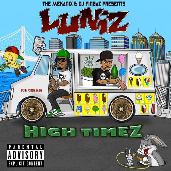 Album cover art for "Hit Sumthin’" by Luniz & 4rAx & Beeda Weeda & Lesha Brooks
