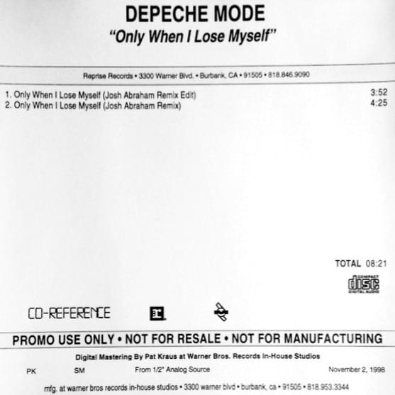 Album cover art for "Only When I Lose Myself [Josh Abraham Remix Edit]" by Depeche Mode