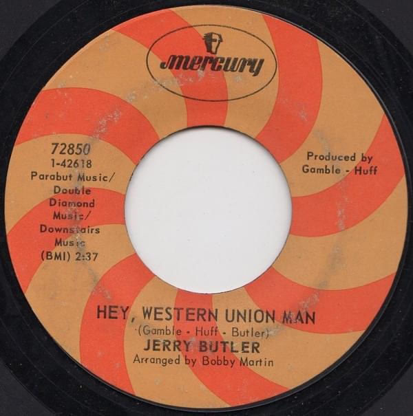 Album cover art for "Hey, Western Union Man" by Jerry Butler