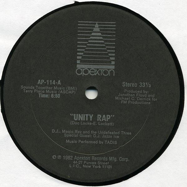 Album cover art for "Unity Rap" by D.J. Magic Ray and The Undefeated Three & DJ Jazzy Ice