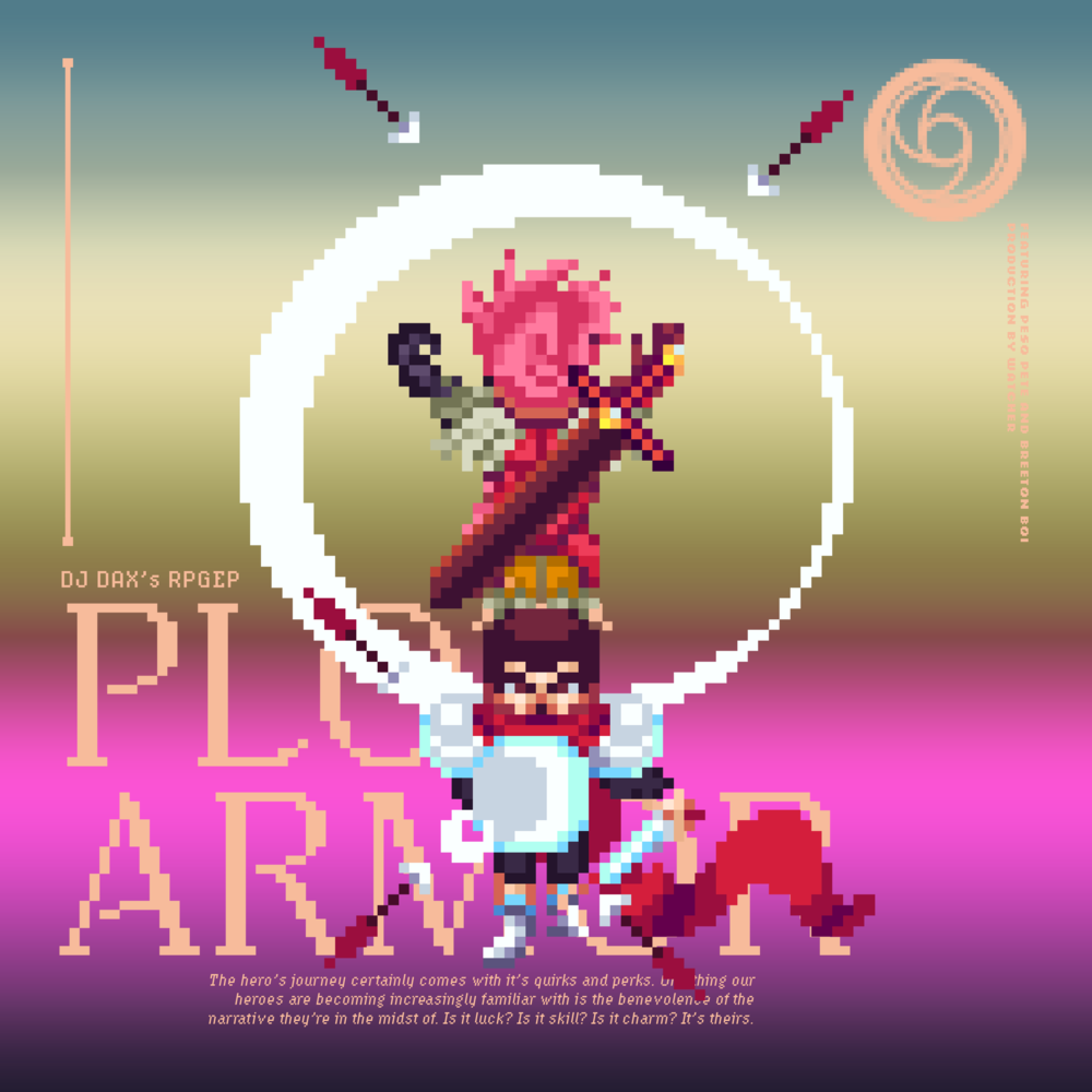 Album cover art for "PLOT ARMOR" by pdr dax & Breeton Boi & PE$O PETE