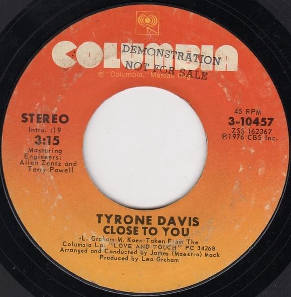 Album cover art for "Close To You" by Tyrone Davis