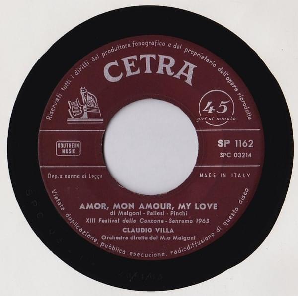 Album cover art for "Amor, mon amour, my love" by Claudio Villa