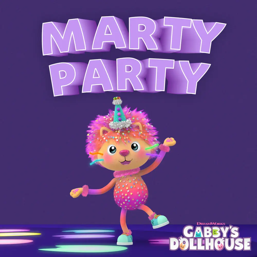 Album cover art for "Marty Party" by Gabby’s Dollhouse