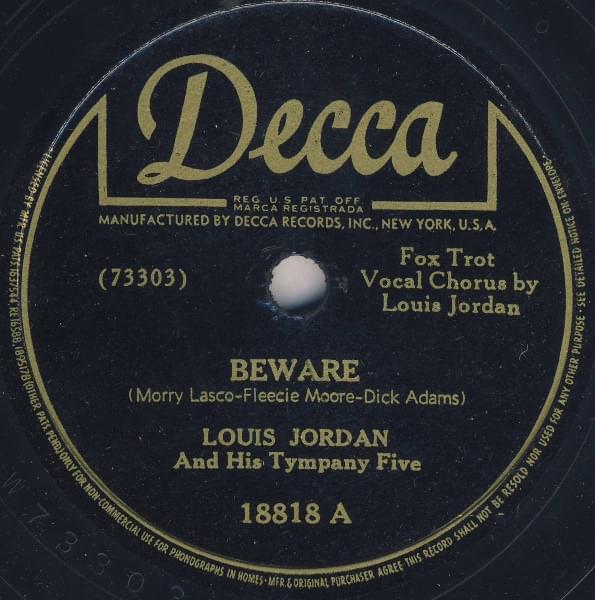 Album cover art for "Beware" by Louis Jordan
