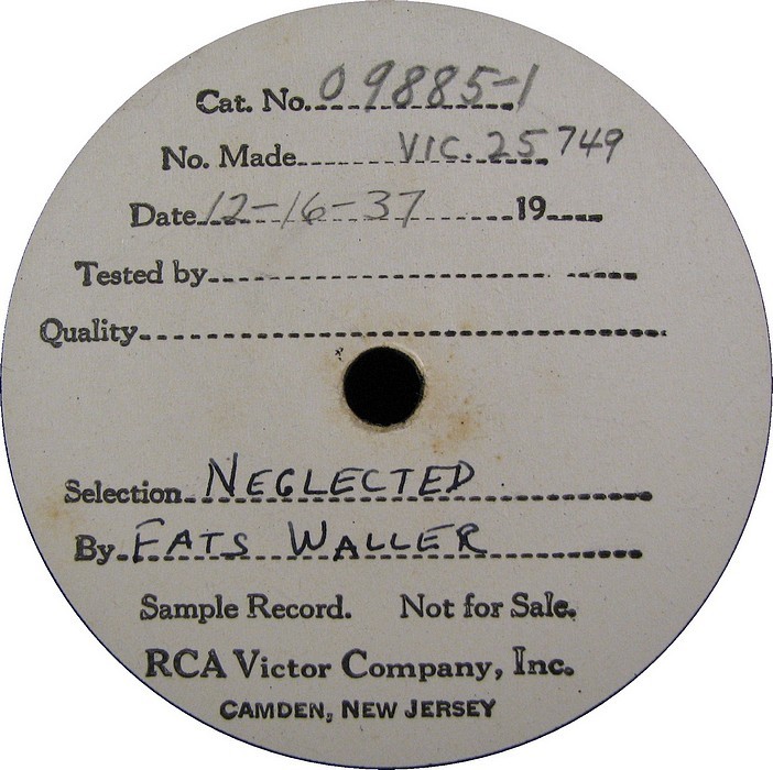 Album cover art for "Neglected" by Fats Waller & Fats Waller and His Rhythm