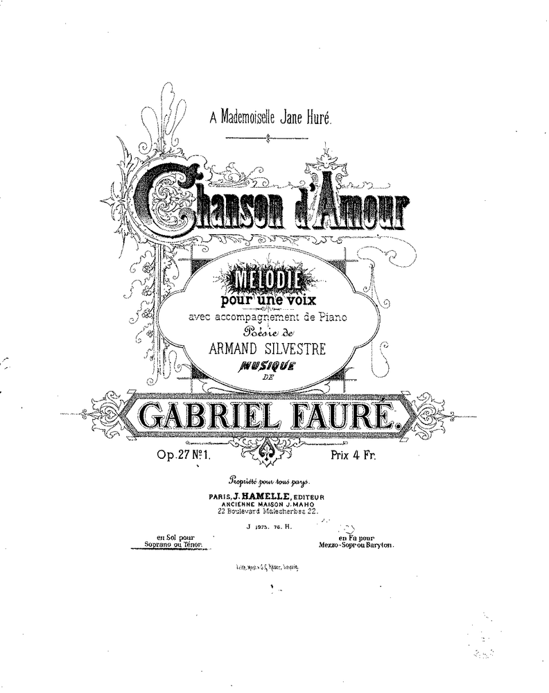 Album cover art for "Chanson d’amour" by Gabriel Fauré