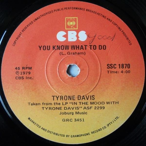 Album cover art for "You Know What To Do" by Tyrone Davis