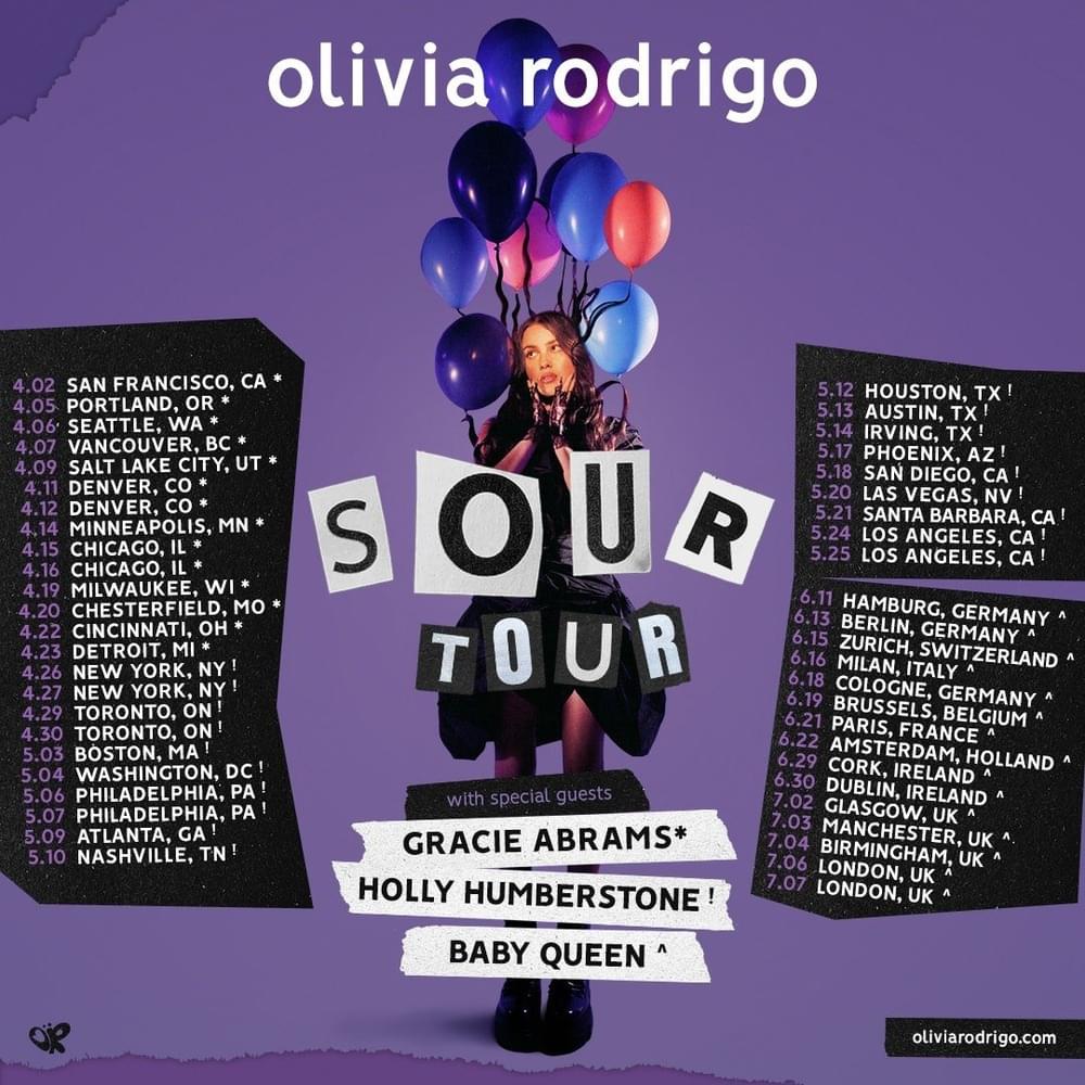 Album cover art for "SOUR Tour Dates" by Olivia Rodrigo