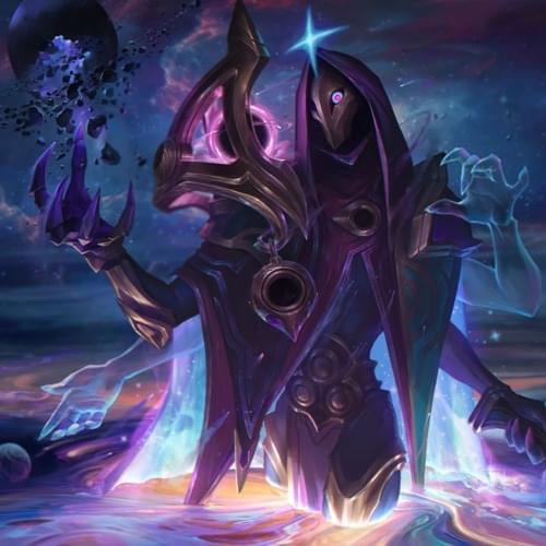 Album cover art for "Dark Cosmic Jhin" by League of Legends